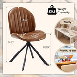 Relbiety 19" Faux Leather Swivel Office Chair No Wheels, Upholstered Armless Modern Desk Task Criss Cross Chair Legged No Wheels and No Arms, Swivel Vanity Chairs for Bedroom Office, Brown Relbiety