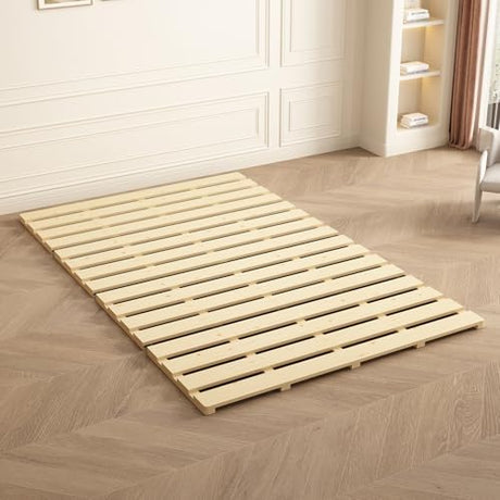 LOBOTOU Queen Size Foldable Wood Bed Slats, Breathable Wooden Mattress Support Base, Japanese Tatami Floor Bed Frame for Guest Bedroom, Easy to Store (Queen (U.S. Standard)) LOBOTOU