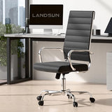 LANDSUN Home Office Chair Ribbed Leather High Back Executive Swivel Computer Desk Chairs with Wheels and Armrests Soft Padded Adjustable Height Modern Conference Task Black LANDSUN