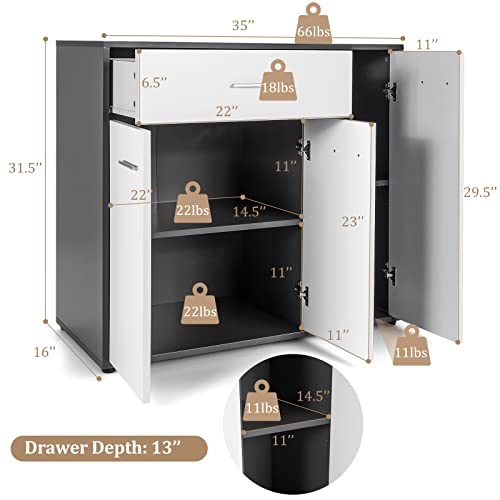 Giantex Buffet Cabinet with Storage, 3 Door Kitchen Cupboard with Large Drawer, Adjustable Shelf, Wood Kitchen Organizer, Entryway Console Table, Dining Room Furniture Giantex