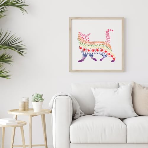Louise Maelys Embroidery Kits for Beginners Adults,Cat Stamped Pattern Practice for Starters,Cross Stitch Kit Including Hoop,Cloth,Needles, Instruction and Threads
