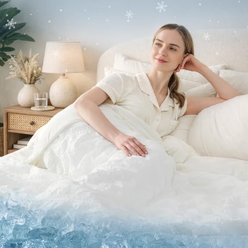 Cozy Bliss Cooling Comforter Seersucker Plaid Queen Size, Q-Max 0.45 Lightweight Cooling Blanket, Breathable Silk Smooth Summer Bedding Quilt for Hot Sleepers Night Sweats White Cozy Bliss