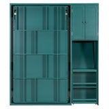 KALALLA Twin Size Rotating Wall Murphy Bed with Bookshelf, Top Cabinet, Horizontal Murphy Bed Frame with Extendable Desk & Side Storage, Space Saving, Boys Girls Kids Adults, Teal KALALLA