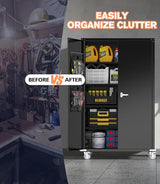 OREALLANDROL 72"x44"x22" Metal Garage Storage Cabinet with Wheels & Pegboards, Black Steel Locking Cabinet with 4 Adjustable Shelves, Rolling Tool for Garage, Basement, Home, Office OREALLANDROL