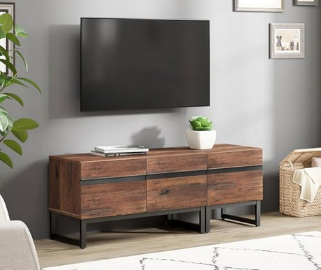 WAMPAT Modern TV Stand for TVs up to 70 inch TV, 2 in 1 Entertainment Center TV Console with Storage Cabinets and Metal Base,Media Console for Living Room, Brown WAMPAT