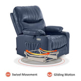 MCombo Oversized Swivel Glider Rocker Power Recliner Chair for Living Room with Heat and Vibration Massage, USB Ports, Cup Holders and Pockets, Faux Leather 7785 (Navy Blue) MCombo