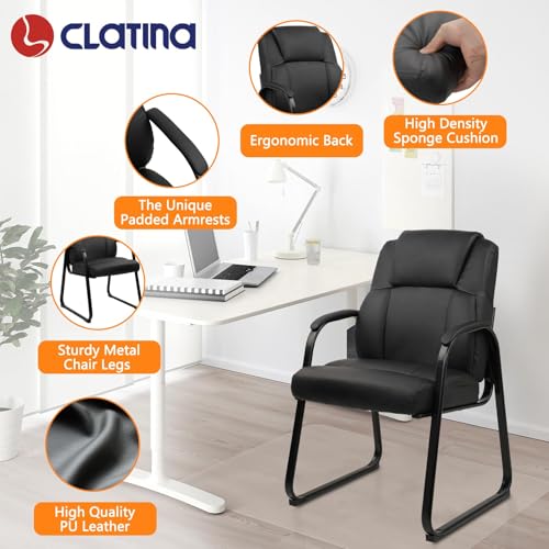 CLATINA Leather Guest Chair with Padded Arm Rest for Reception Meeting Conference and Waiting Room Side Office Home Black with Sled Base 8 Pack CLATINA