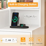 ANWBROAD 49.2" Large Vanity Desk with Mirror and Lights White Makeup Vanity Desk with Glass Top and Power Outlet 8 Drawers Nightstand 5 Hooks Vanity Table with Stool for Bedroom Women Girls UBDT88W ANWBROAD