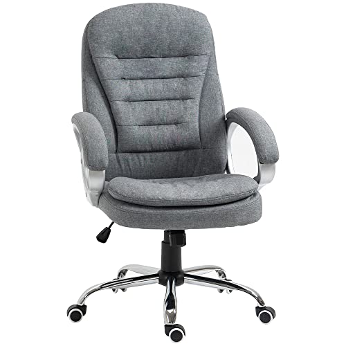 Vinsetto High Back Home Office Chair Executive Computer Chair with Adjustable Height, Upholstered Thick Padding Headrest and Armrest - Grey Vinsetto