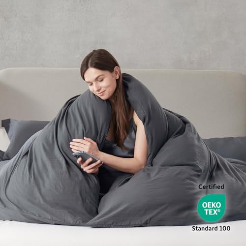 Hearth & Harbor Full Duvet Cover Set - Full Soft Prewashed Dark Grey Duvet Cover, 3 Piece Set with Zipper Closure, 1 Duvet Cover 80x90 inches and 2 Pillow Shams Hearth & Harbor
