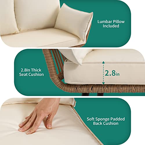 YITAHOME 3 Pieces Patio Furniture Set, Outdoor Wicker Conversation Sectional L-Shaped Sofa with 4 Seater for Backyard, Porch, Boho Detachable Lounger with Cushions and Coffee Table - Beige YITAHOME