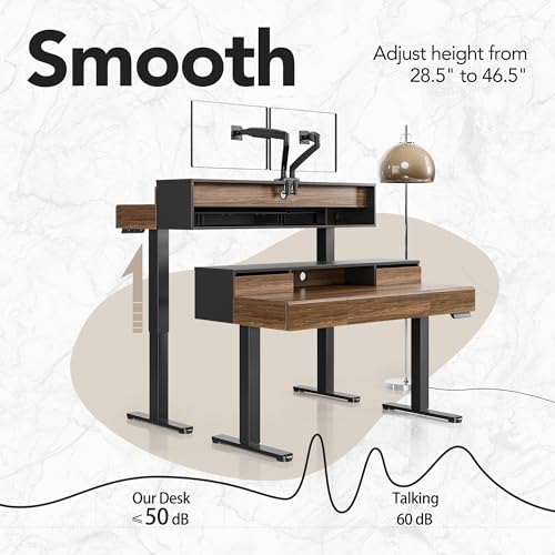 HUANUO Standing Desk with Drawers, 48 Inches Electric Height Adjustable Desk with Storage, Whole-Piece Board Sit Stand Up Desk with Monitor Shelf, Black Walnut HUANUO