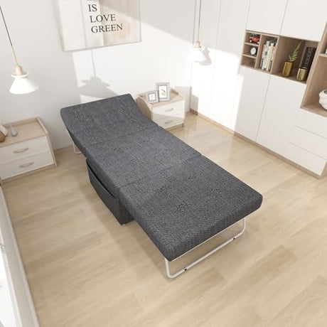 Cozy Gray Folding Ottoman Bed with Adjustable Backrest - Chic Futon Couch That Converts to Sofa Bed for Apartments and Compact Living Areas! QUAOPEFURN