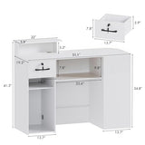 Kikihouse Modern Reception Desk & DIY Metal Strips, Front Desk with LED Light and Hidden Power Outlet, Reception Counter Table for Checkout, Office, Lobby, Nail Salon Spa (White) Kikihouse