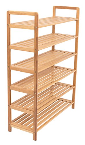 BIRDROCK HOME Free Standing Bamboo Shoe Rack | 6 Tier | Wood | Closets and Entryway | Organizer | Fits 18 Pairs of Shoes BIRDROCK HOME