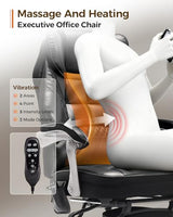 600LBS Big and Tall Office Chair with Massage and Heat, 23.5" Wide Leather Office Chair with Back Support, Ergonomic Comfort 140° Reclining Desk Chairs Managerial Chairs for Heavy People smartue