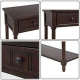 P PURLOVE Sofa Table Antique Style Wooden Console Table with 2 Drawers and Bottom Shelf (Dark Espresso) P PURLOVE