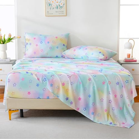 ChicView Queen Sheet Set Kids,4 Pieces Breathable Soft Microfiber Bedsheets for Child Boys Girls, Anti Pilling Deep Pockets Easy Care Bed Sheets, Stars ChicView