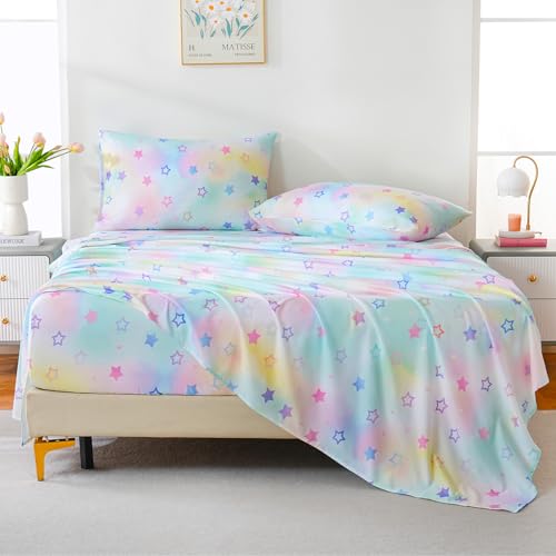 ChicView Twin Sheet Set Kids,3 Pieces Breathable Soft Microfiber Bedsheets for Child Boys Girls, Anti Pilling Deep Pockets Easy Care Bed Sheets, Stars ChicView