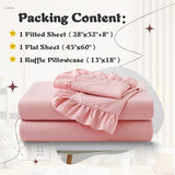 KKJIAF 3 Piece Toddler Sheet Set Microfiber, Includes a Flat Sheet, a Fitted Sheet and a Ruffle Pillowcase, Light Pink KKJIAF