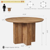 OKD 47" Round Dining Table for 4 People, Modern Pedestal Kitchen Table with Stable Cross Base & Thick Wood Top, Circle Dinner Table for Dining Room, Kitchen, Living Room, Light Tree Knot (Table Only) OKD