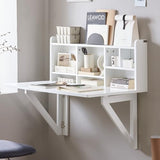 Haotian Wall Mounted Folding Table Drop-Leaf Floating Trestle Desk Computer Writing Workstation with Storage Compartments, White FWT07-II-W Haotian