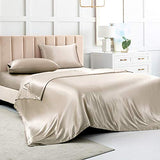 Satin Bed Sheets California King Size Sheets Set, Taupe Silk Sheets, 4 - Pieces Soft Bedding Set with 1 Deep Pocket Fitted Sheet,1 Flat Sheet,2 Pillowcase Luxbedding