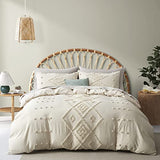 Oli Anderson Tufted Duvet Cover Queen Size, Soft and Lightweight Duvet Covers Set for All Seasons, 3 Pieces Boho Embroidery Shabby Chic Bedding Set (Beige, Queen, 90" x 90") Oli Anderson