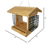 DutchCrafters Large Cedar Wood Hopper Bird Feeder with Suet Cages, Wooden Outdoor Feeder for Birds, Hanging Mount - Amish Made in USA DutchCrafters