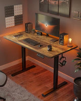 CubiCubi 48 x 24 Large One-Piece Standing Desk, Adjustable Height Electric Computer Home Office Sit Stand up Workstation, with 4 Memory Presets, Headphone Hook, Rustic Brown CubiCubi