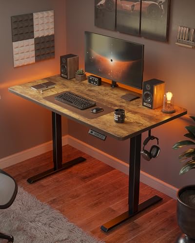 CubiCubi 55 x 24 Large One-Piece Standing Desk, Adjustable Height Electric Computer Home Office Sit Stand up Workstation, with 4 Memory Presets, Headphone Hook, Rustic Brown CubiCubi