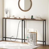 YATINEY Narrow Console Table, 70.9" Behind Couch Table Skinny, Small Entryway Table with Power Outlets, Modern Hallway Table for Living Room, Entryway, Rustic Brown and Black CT15UBR YATINEY
