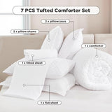 Andency White Comforter King Size Set with Sheets - 7 Pieces Boho Bed in a Bag Tufted Bedding Sets Lightweight All Season Bed Set with Comforter, Sheets, Pillowcases & Shams Andency