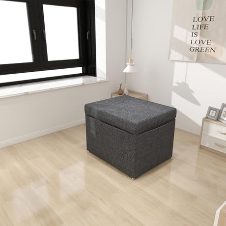 Cozy Gray Folding Ottoman Bed with Adjustable Backrest - Chic Futon Couch That Converts to Sofa Bed for Apartments and Compact Living Areas! QUAOPEFURN