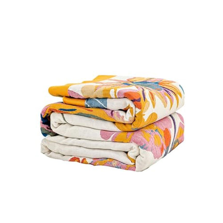 XIBLC Boho Throw Blanket, 100% Cotton Ultra Soft Luxury Throw Rustic Quilt, 50"x60" Floral Bird Butterfly Farmhouse Decor Bed Blankets, All Season Rustic Reversible Bohemian Throw for Bed - Yellow XIBLC