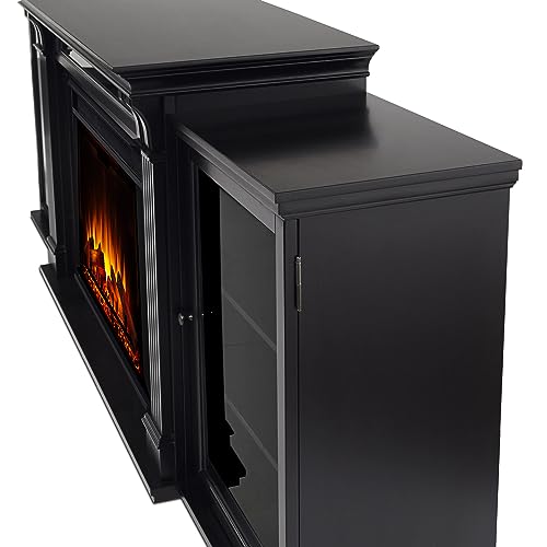 Real Flame Tracey 84" Grand TV Stand with Electric Fireplace in Black, Extra Large Entertainment Center with Electric Fireplace, Living Room TV Stand with Fireplace, fits up to 80" TV