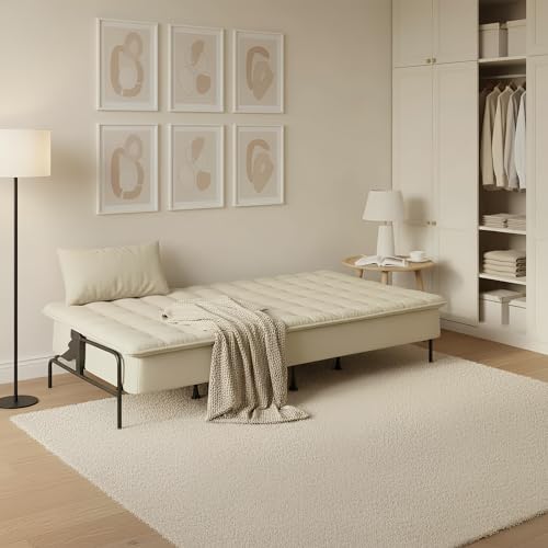Homy Casa Modern Beige Futon Sofa Bed, 3-Position Adjustable Backrest, Metal Frame, Capacity 500 lbs, Convertible Daybed for Living Room/Guest Room/Studio Apartment Homy Casa