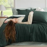 Bedsure Twin Comforter Set - 5 Pieces Forest Green Twin Bedding Set for All Seasons, Boho Contrasting Design Bed in a Bag with Comforter, Sheets, Pillowcase & Sham Bedsure