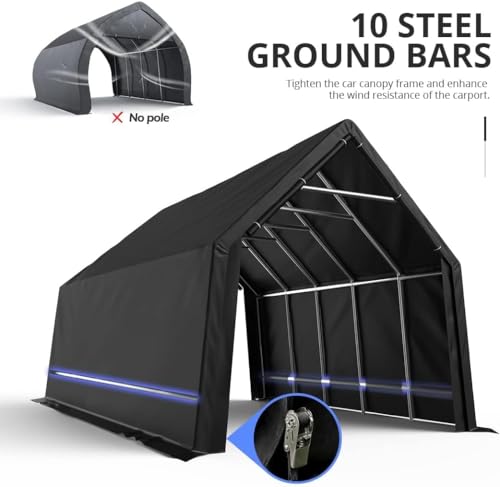 KING BIRD 13' x 20' Heavy Duty Carport Anti-Snow Carport Outdoor Storage Shelter Shed Instant Garage Car Canopy with Reinforced Ground Bars - WoodArtSupply