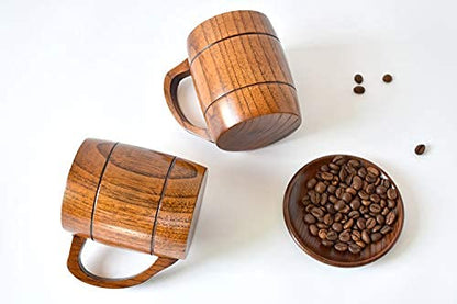 CTIGERS Vintage Wooden Beer Mugs Elegant Wood Coffee Cups with Handle 12 oz - WoodArtSupply