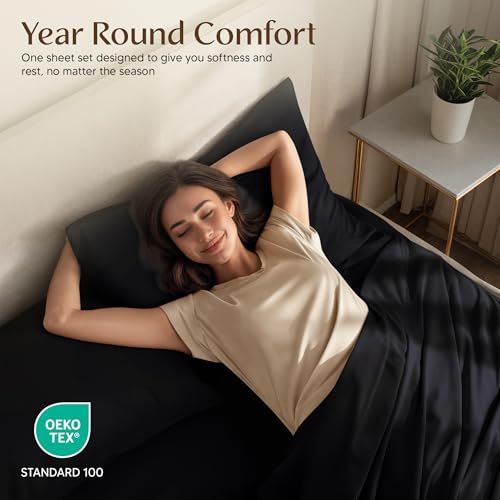 Utopia Bedding Queen Sheet Set – 4 Piece Bed Sheets for Queen Size Bed, Soft and Breathable Microfiber, Includes 1 Fitted Sheet, 1 Flat Sheet and 2 Pillowcases (Black) Utopia Bedding