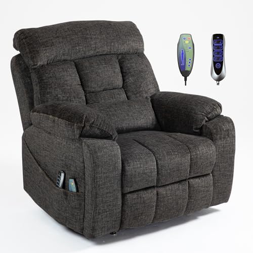FuPatio 4 Motor Power Lift Recliner Chair for Elderly, 400LBS Big Man Oversized Lay Flat Recliner with Massage Heat, Zero Gravity Electric Lift Chair, Adjustable Headrest, Cup Holders,Dark Grey