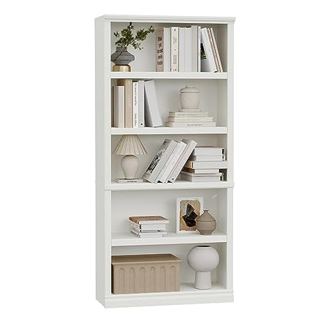 5-Shelf Tall Bookcase in White – Spacious Wooden Bookshelves for Home Office, Living Room, and Bedroom blini