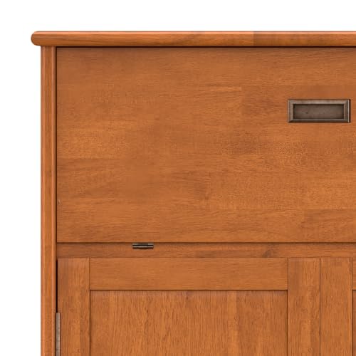SIMPLIHOME Draper SOLID HARDWOOD Mid Century Modern 32 inch Wide Bar Cabinet in Teak Brown for The Living room, dining room and kitchen SIMPLIHOME