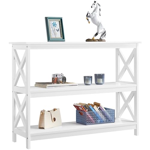 Yaheetech White 3-Tier Console Table with Storage Shelves for Entryway and Living Room - WoodArtSupply