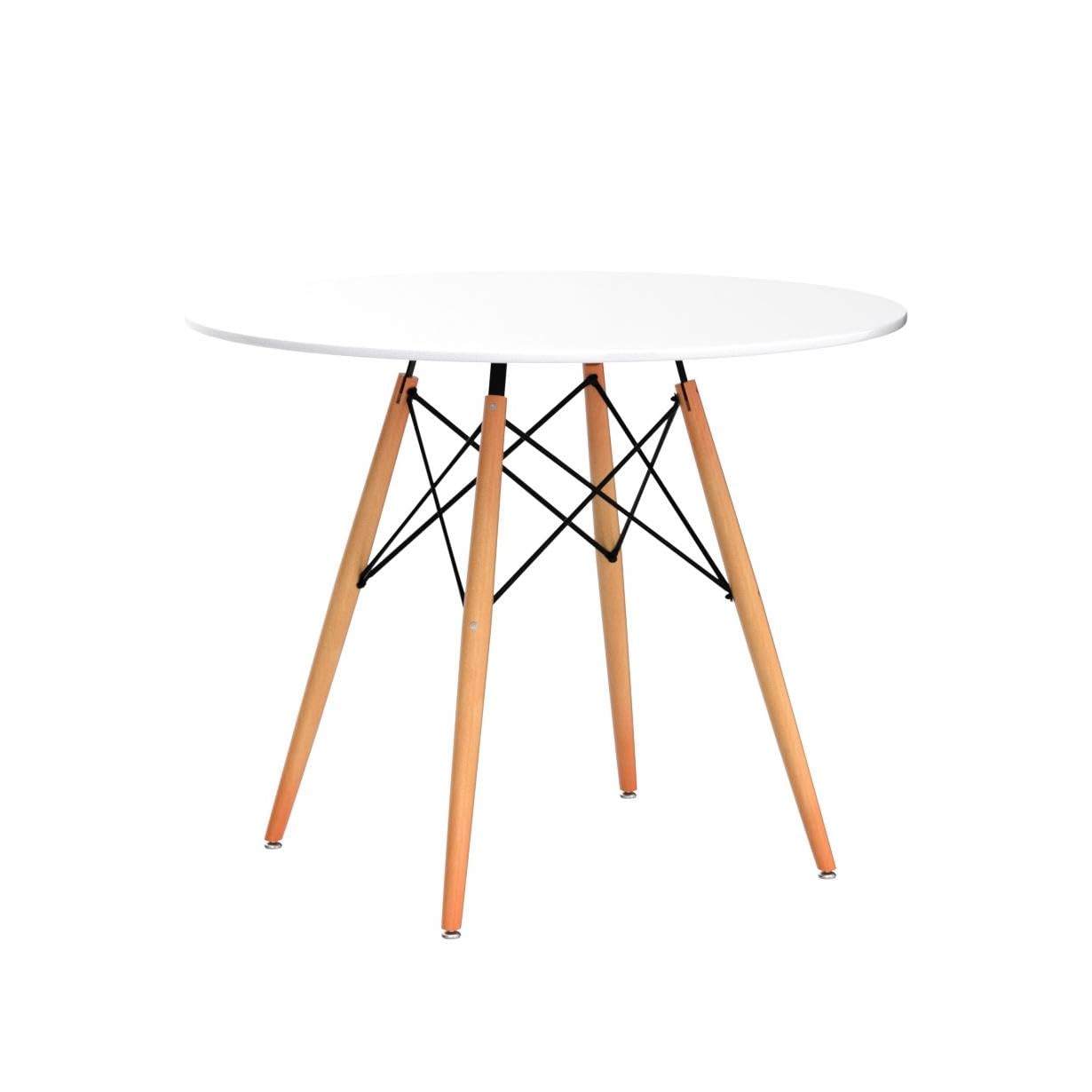 Round White Dining Kitchen Table Modern Leisure Table 31.5" with Wooden Legs for Office & Conference 2 to 4 People