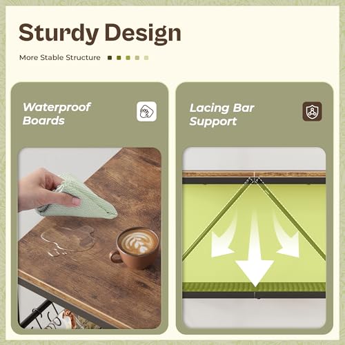 Huuger 4-Tier Bakers Rack with Reversible Power Outlet, 23.6 Inch Microwave Stand, Kitchen Coffee Bar, with Top Shelf, 6 S Hooks, Rustic Brown Huuger