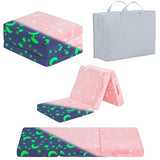 Givjoy Foldable Floor Mattress for Kids, Glow in The Dark Pink Moon Toddler Washable Tri Folding Floor Mat for Nap Daycare, Child Trifold Futon Sofa Bed with Storage Bag for Playroom Girls and Boys Givjoy