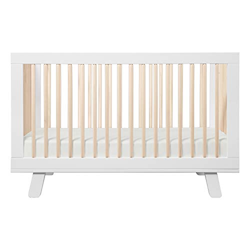 Babyletto Hudson 3-in-1 Convertible Crib with Toddler Bed Conversion Kit in White and Washed Natural, Greenguard Gold Certified