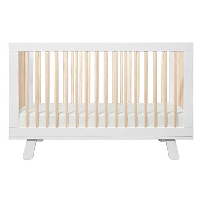 Babyletto Hudson 3-in-1 Convertible Crib with Toddler Bed Conversion Kit in White and Washed Natural, Greenguard Gold Certified